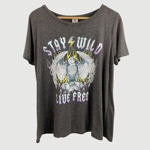 Stay Wild Live Free Graphic Tee By Sew In Love Womens Medium Cotton Blend Gray